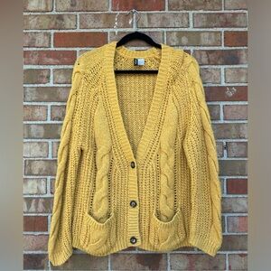 H&M Mustard-Yellow Cable-knit Cardigan